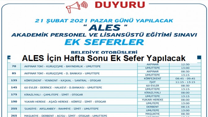 ALES İçin Hafta Sonu Ek Sefer Yapılacak