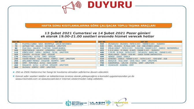 Büyükşehir Hafta Sonu 55 Hatta Hizmet Verecek