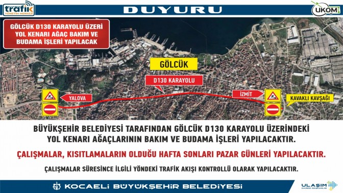 Gölcük D-130 Karayolu’nda Ağaçlar Budanacak