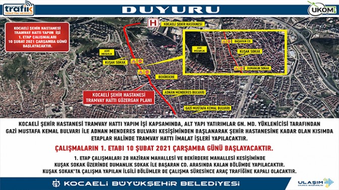 Şehir Hastanesi Tramvay Hattı İçin Yol Kapatılacak